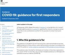 COVID-19: guidance for first responders [Updated 22nd September 2020]